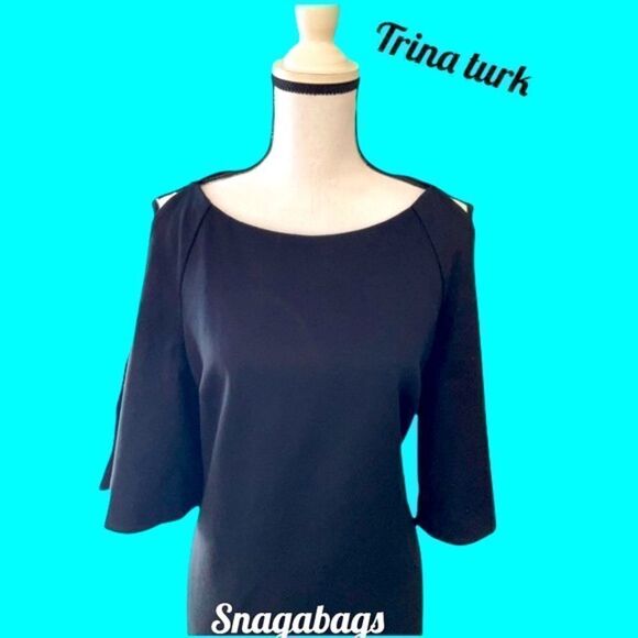 TRINA TURK NWT BLACK SHIFT DRESS OPEN SLEEVES SIZE 8 - Picture 2 of 7